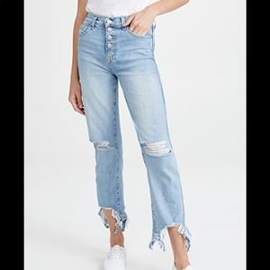 7 For All Mankind High Waist Crop Straight Exposed Buttons in Blue Breeze